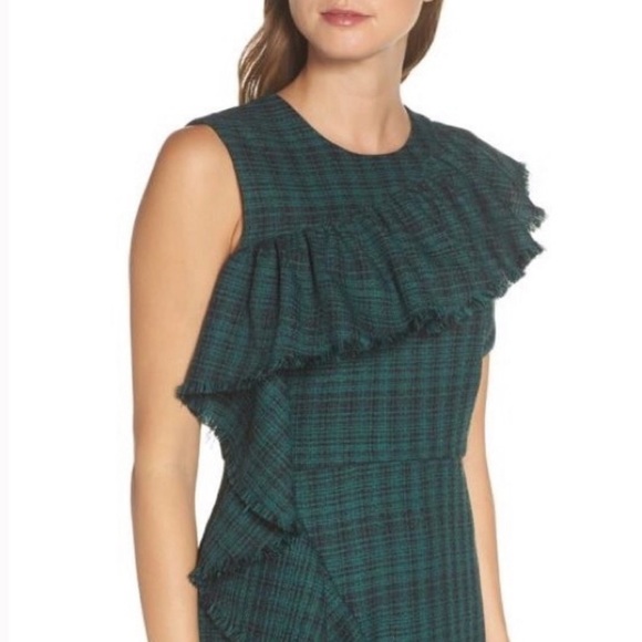 NWT Chelsea28 Ruffle Detail Plaid Sheath Dress Size 10 - Picture 3 of 16